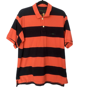 Orvis Orange & Blue Striped Rugby Polo Shirt Men’s Large
